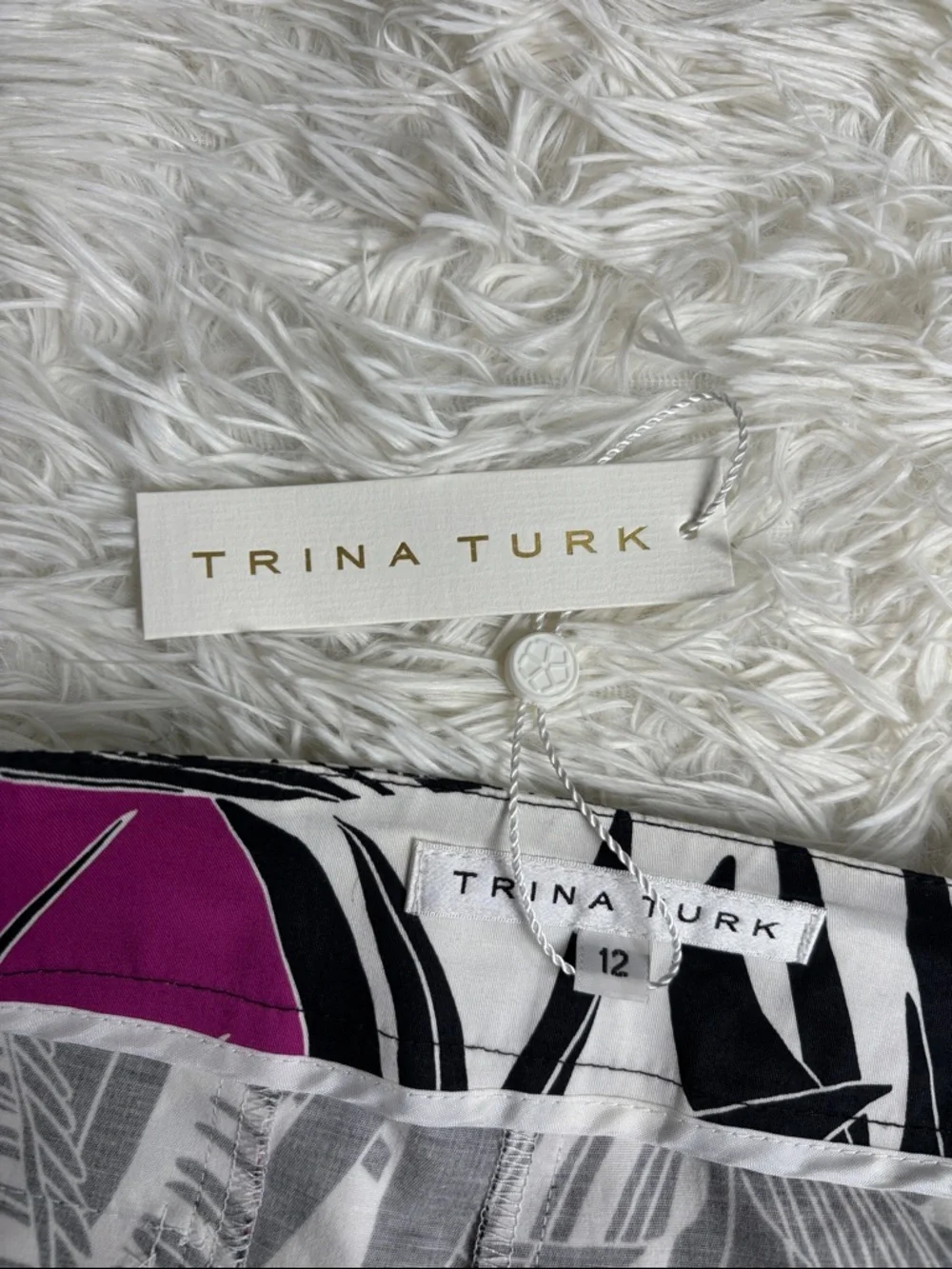 Trina Turk Black & White Palm Print Shorts with Magenta Accents